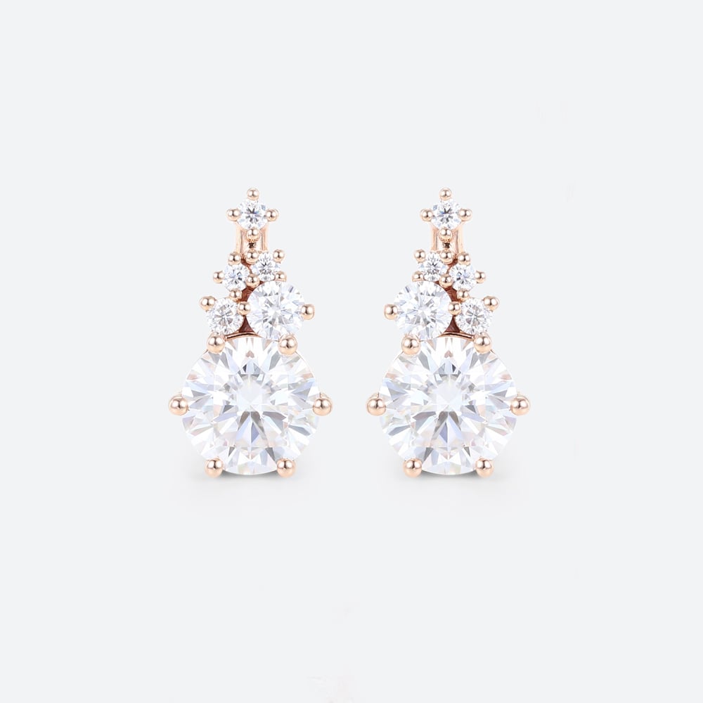 Jewelry Capsule Round Cut Lab Diamond Stud Earrings Cluster Six-Prong Earrings in Rose Gold