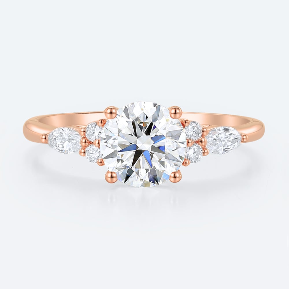 Cluster Round Lab Diamond Engagement Ring Pear Side Stones
