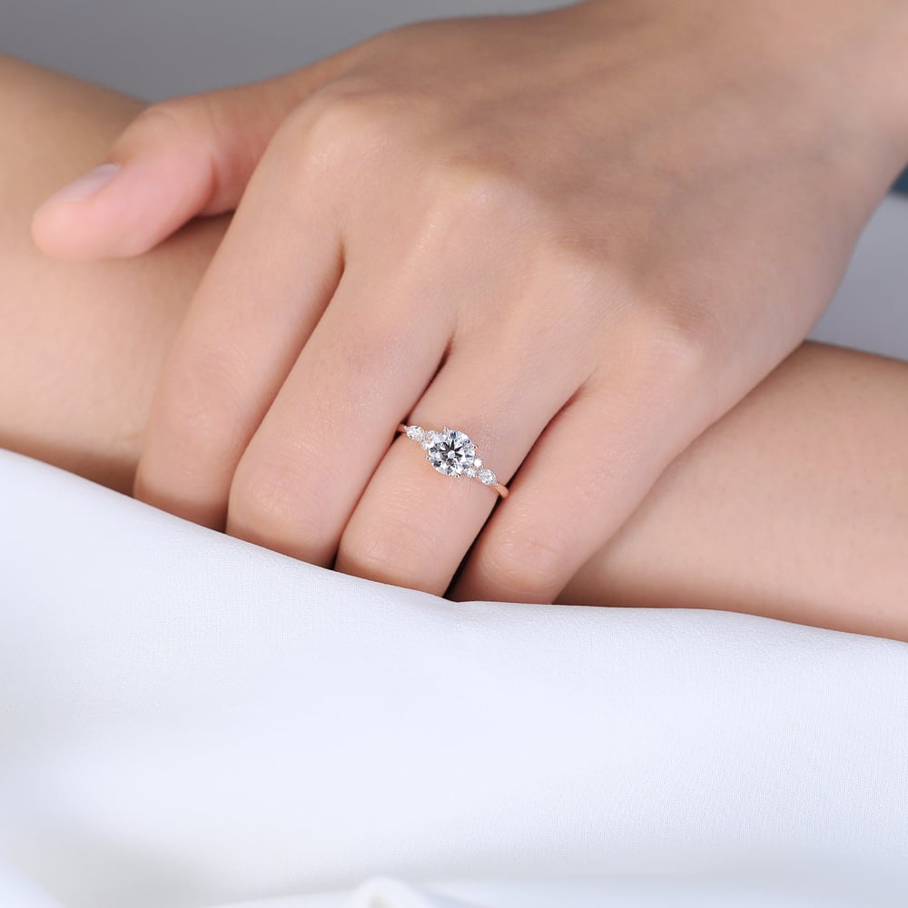 Cluster Round Lab Diamond Engagement Ring Pear Side Stones