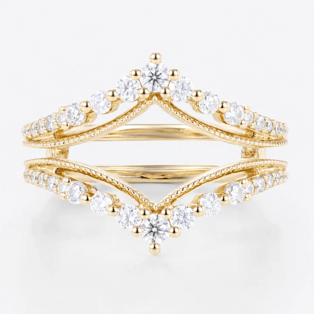 0.57ctw Round Cut Lab Grown Diamond Milgrain Double-Band Enhancer Wedding Band in Rose Gold