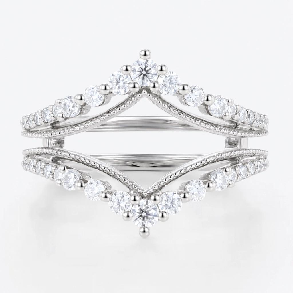 0.57ctw Round Cut Lab Grown Diamond Milgrain Double-Band Enhancer Wedding Band in Rose Gold
