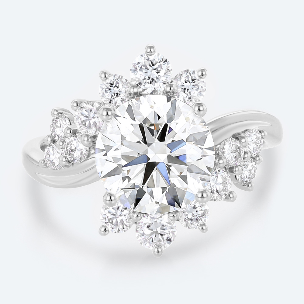 2.5ct Lab Diamond Ring​ Round Cut Eternal Swirl 4-Prong Engagement Ring in White Gold