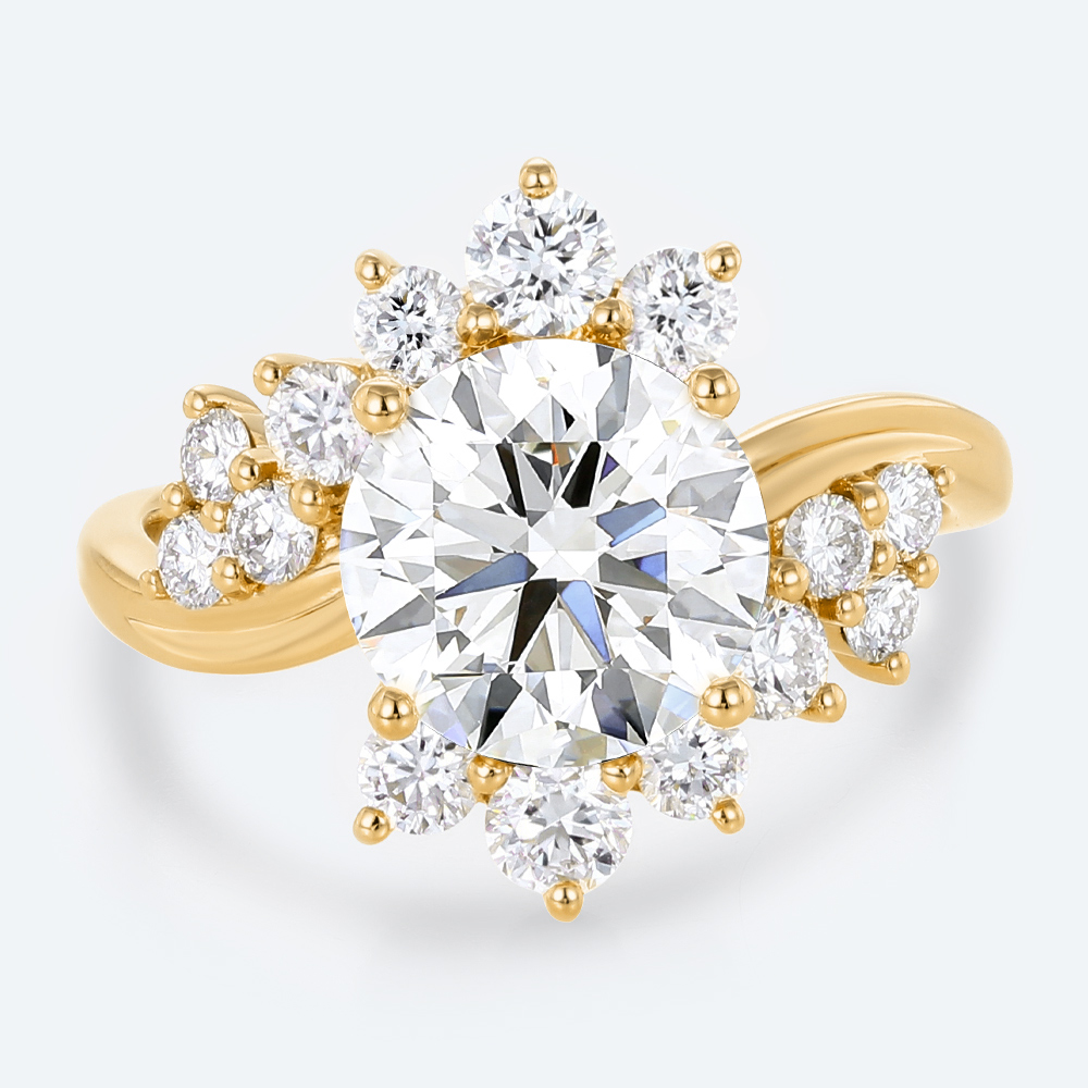 2.5ct Lab Diamond Ring​ Round Cut Eternal Swirl 4-Prong Engagement Ring in Yellow Gold