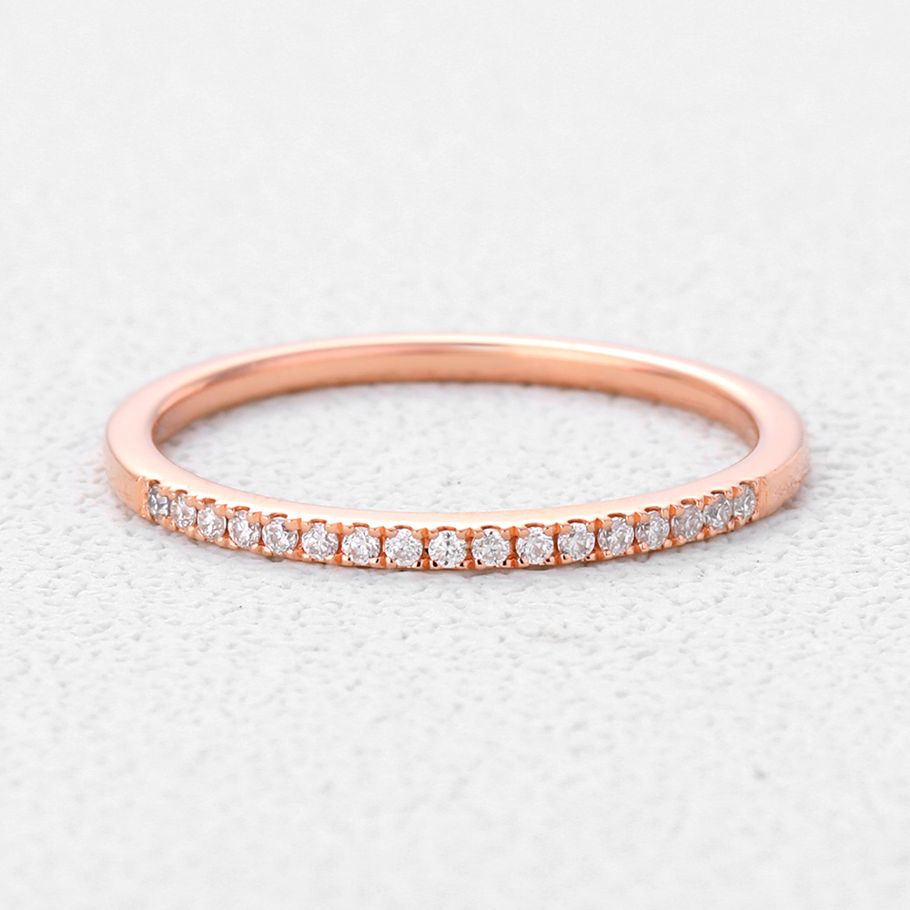 Everyday Luxury Jewelry: Lab Diamond Eternity Rings 0.09ctw Round Pave Stackable Thin Band in Rose Gold