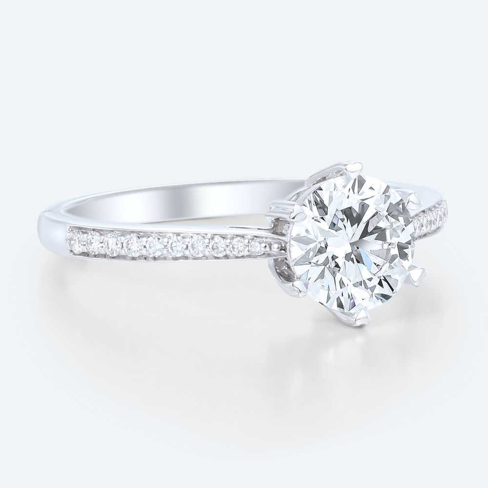 1.5 Ct Diamond Ring Graduated 6-Prong Round Cut Lab Diamond Ring in White Gold