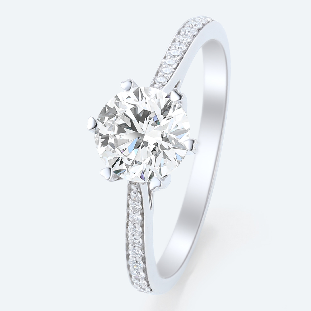 1.5 Ct Diamond Ring Graduated 6-Prong Round Cut Lab Diamond Ring in White Gold