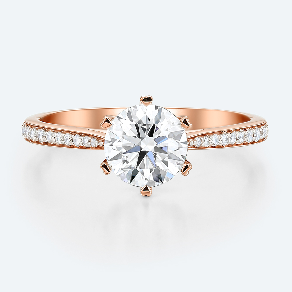 1.5 Ct Diamond Ring Graduated 6-Prong Round Cut Lab Diamond Ring in Rose Gold