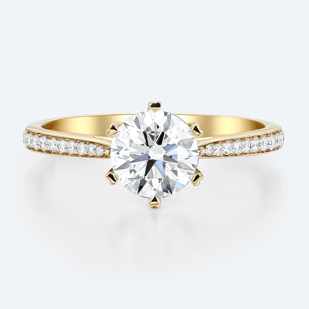 1.5 Ct Diamond Ring Graduated 6-Prong Round Cut Lab Diamond Ring in Yellow Gold