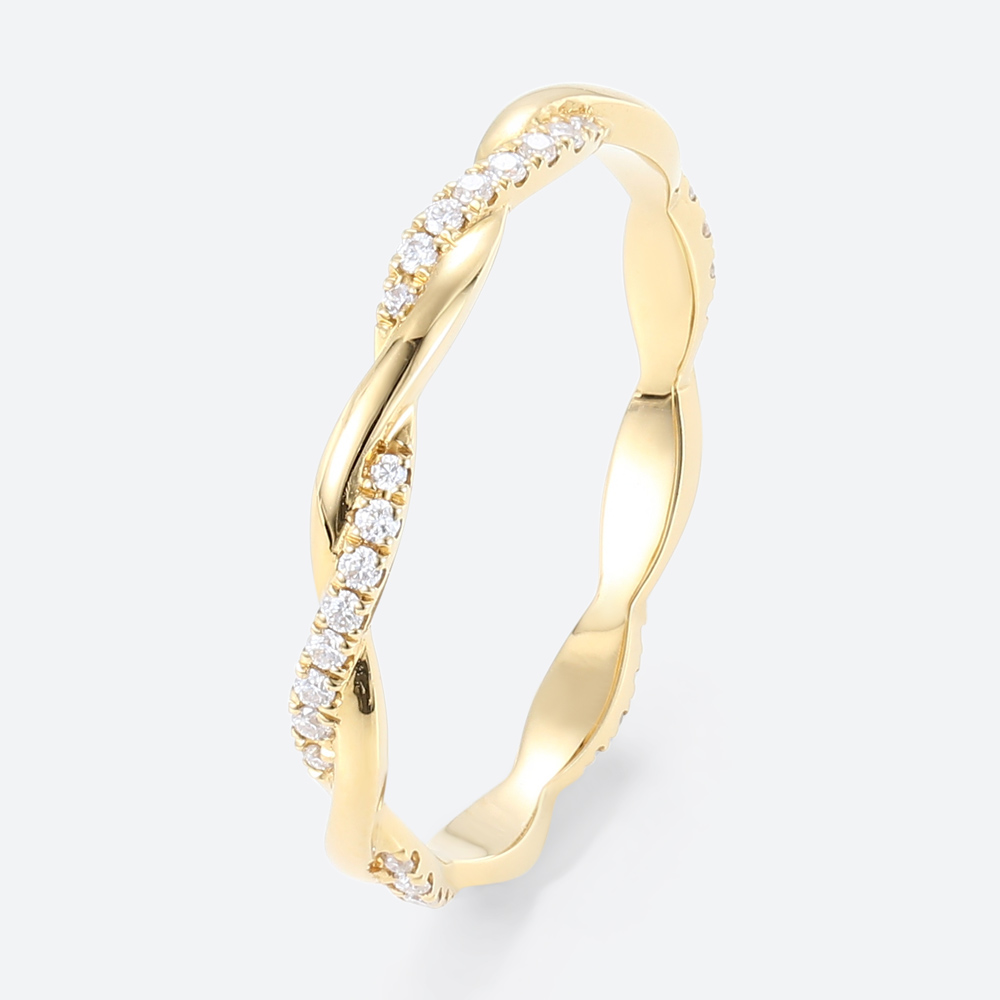14k Gold Stacking Rings 0.18ctw Round Lab Diamond Twisted Ring in Yellow Gold