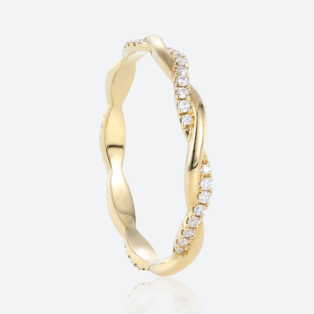 14k Gold Stacking Rings 0.18ctw Round Lab Diamond Twisted Ring in Yellow Gold