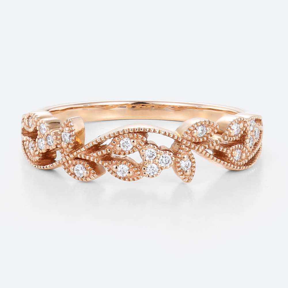 14k Gold Twist Ring Nature Inspired Diamond Ring Stack Rings for Women