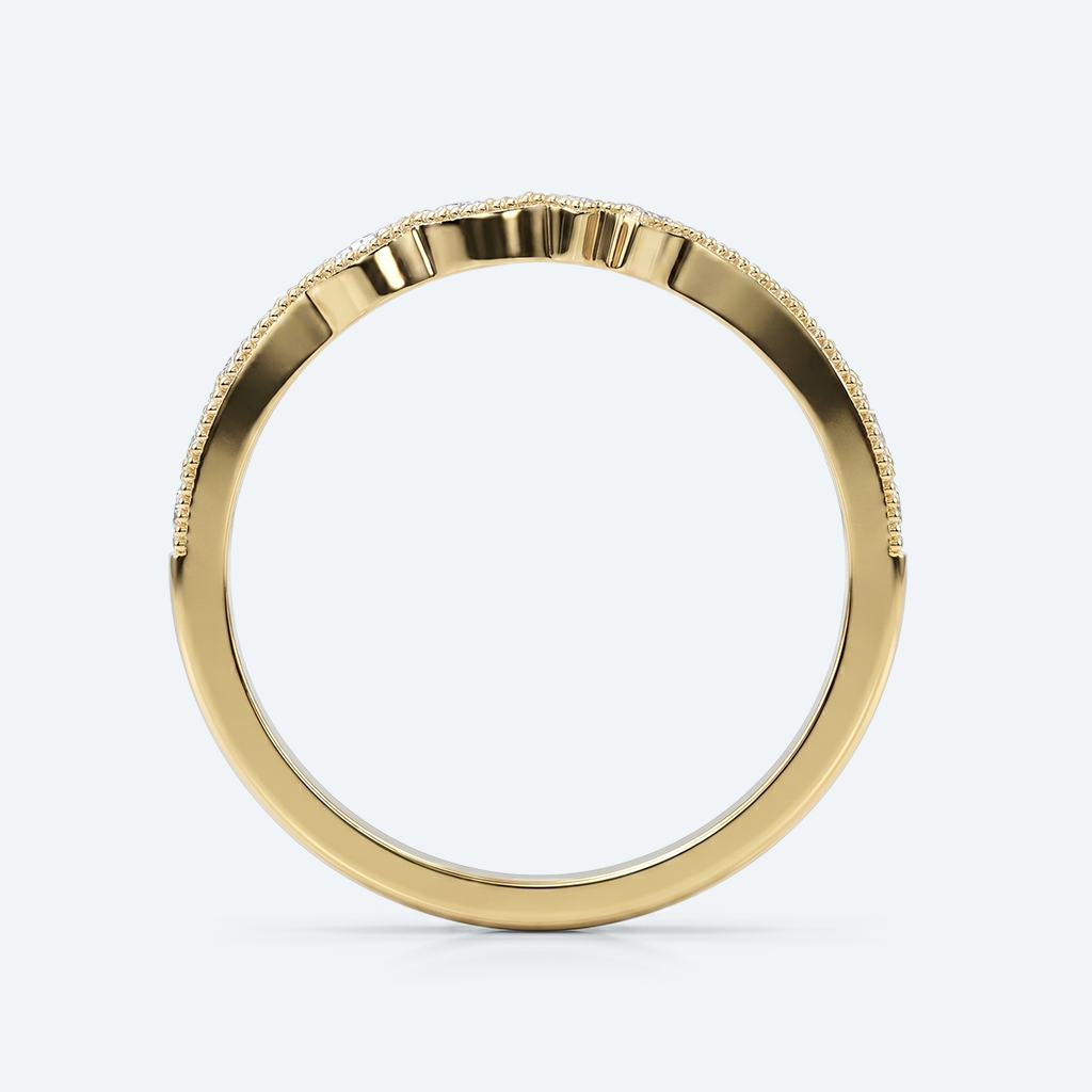 Intricate Leaf Design Wedding Band Round Lab Diamond Milgrain