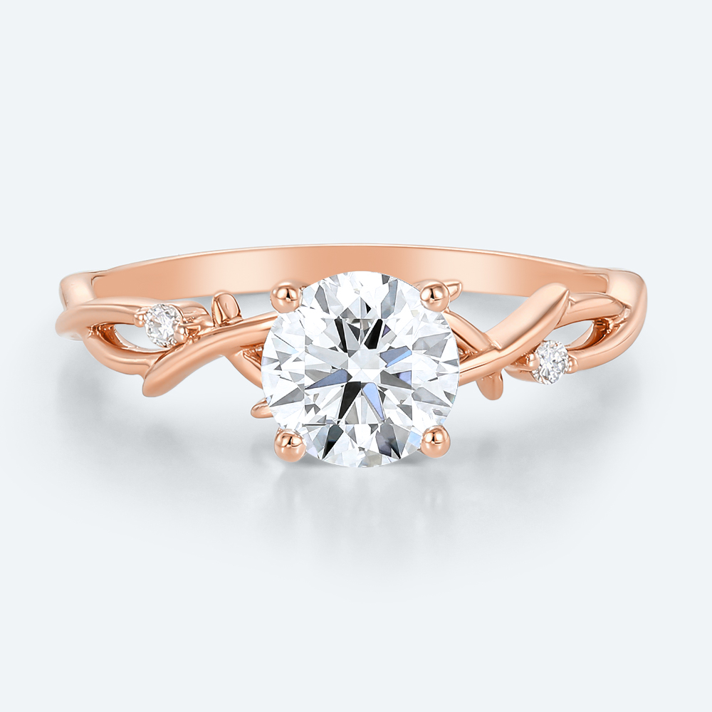 Round Cut Nature Inspired Engagement Rings Twisted Vine Rings