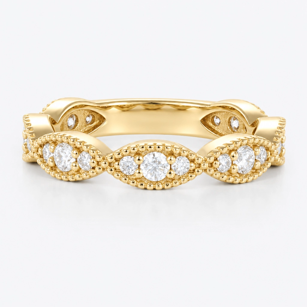 0.62ctw Round Cut Lab Grown Diamond Navette Wide Wedding Band in White Gold