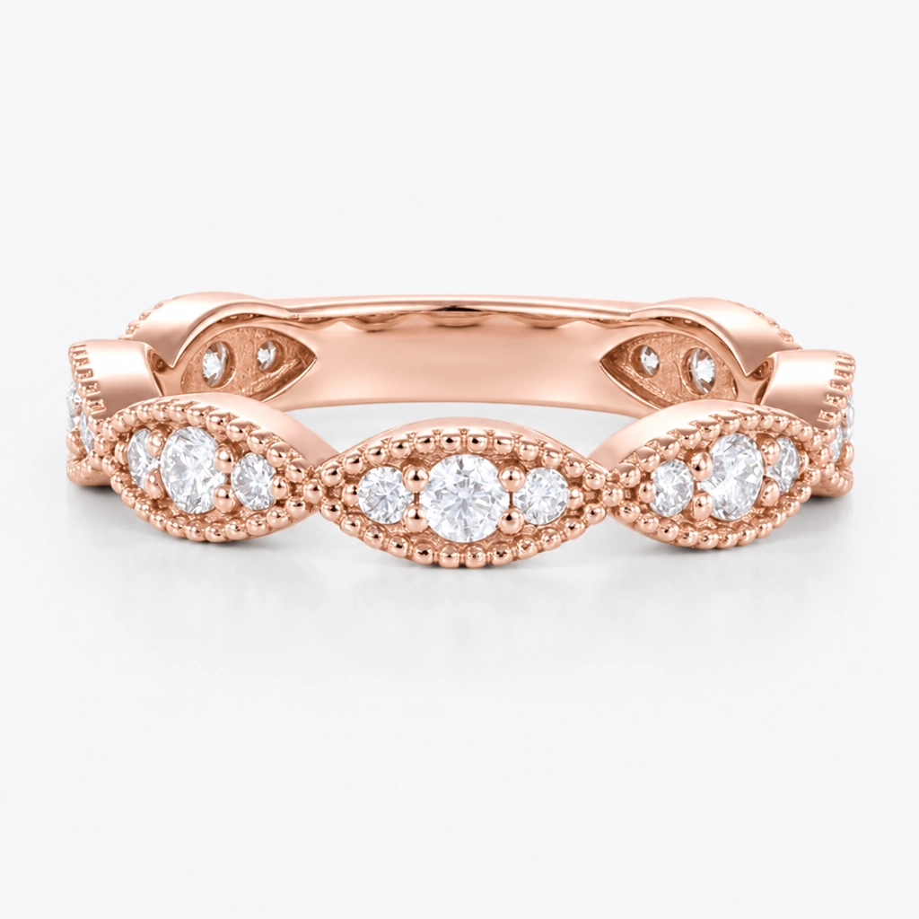 0.62ctw Round Cut Lab Grown Diamond Navette Wide Wedding Band in White Gold