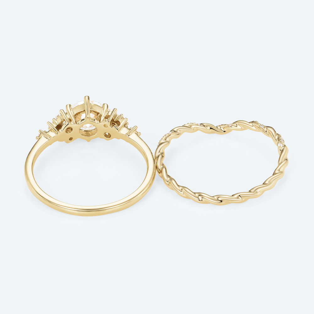 Round Lab Diamond Organic Cluster Ring Set | Nature Inspired Ring in Yellow Gold
