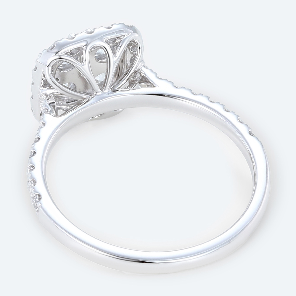Round Cut Lab Grown Diamond Pave Engagement Ring with Cushion Halo Frame