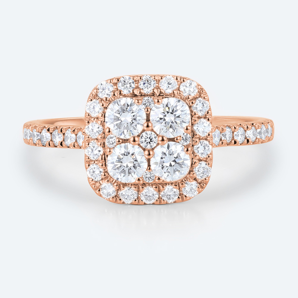 Cushion Cut Lab Grown Diamond Rings 1ct Halo Pave Bridal Ring in Rose Gold