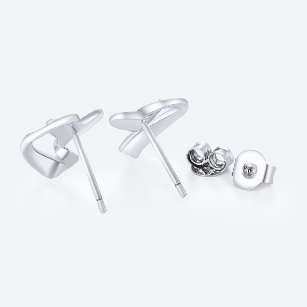 White Gold Lab Diamond Earrings​ Heart-Shaped Pavé Stud Earrings
