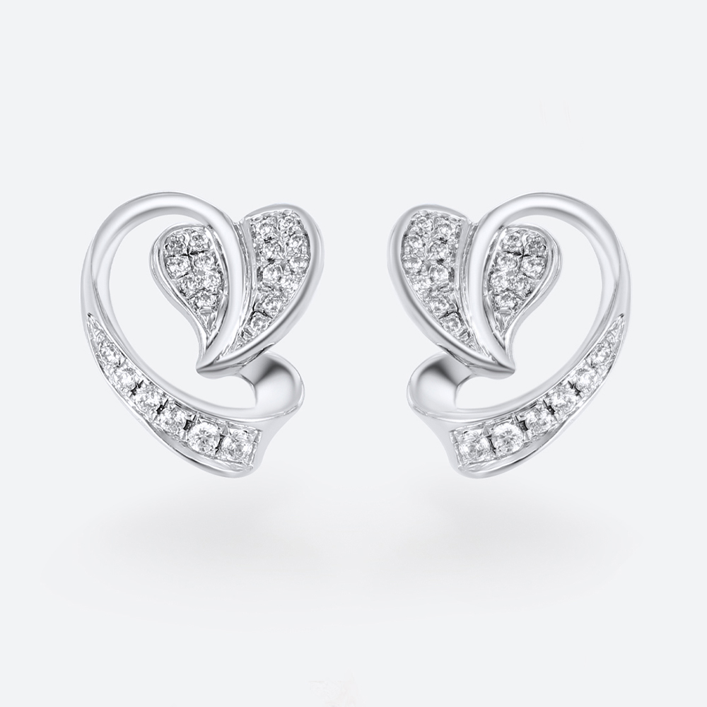 White Gold Lab Diamond Earrings​ Heart-Shaped Pavé Stud Earrings