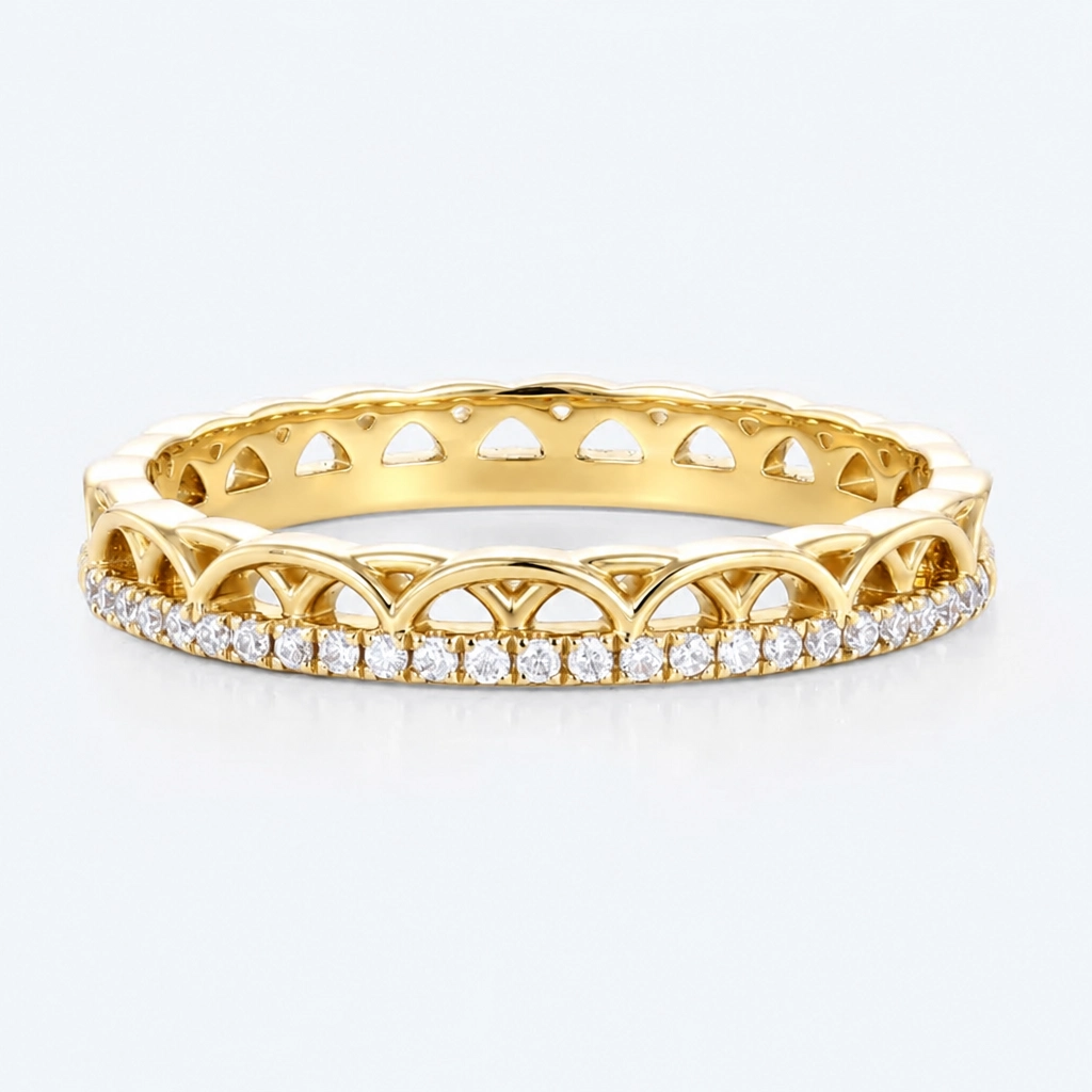 Round Cut Lab Grown Diamond Pavé Stacking Wedding Band in Rose Gold