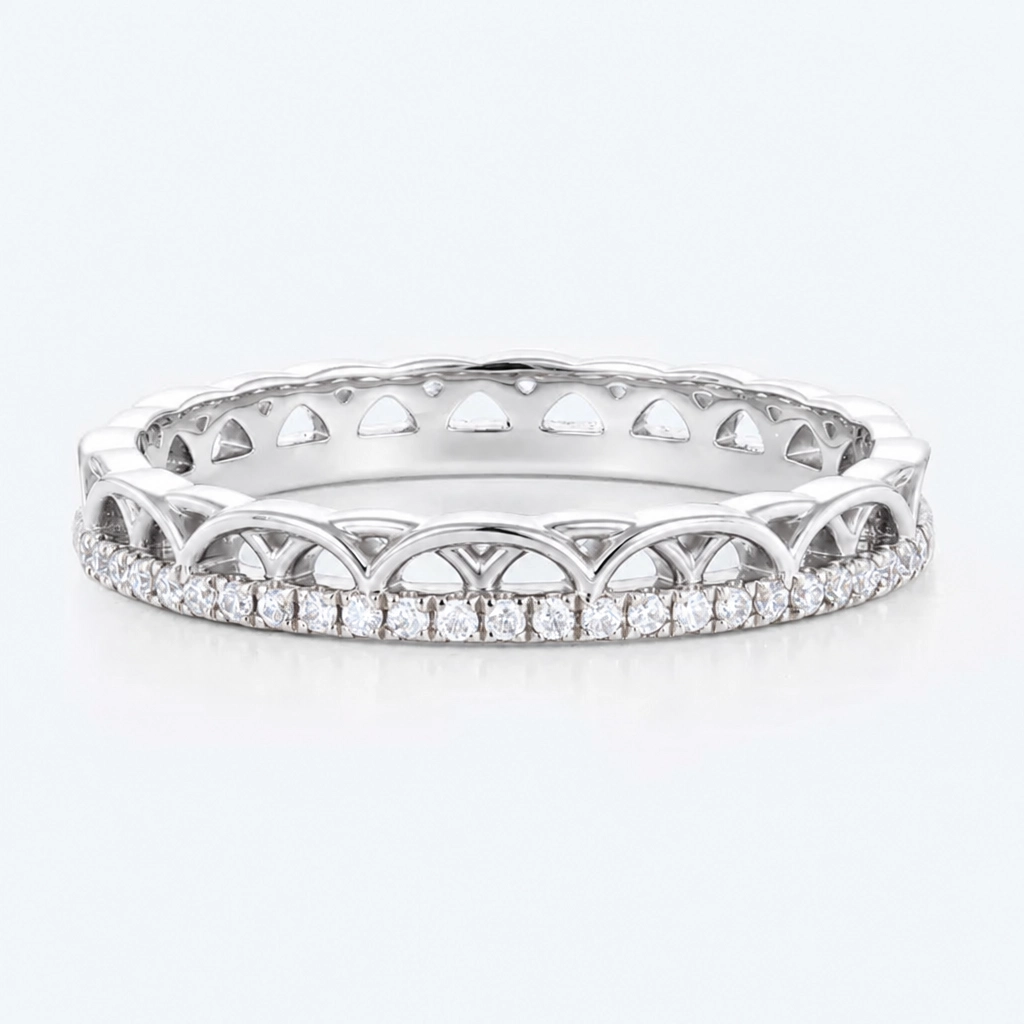 Round Cut Lab Grown Diamond Pavé Stacking Wedding Band in Rose Gold