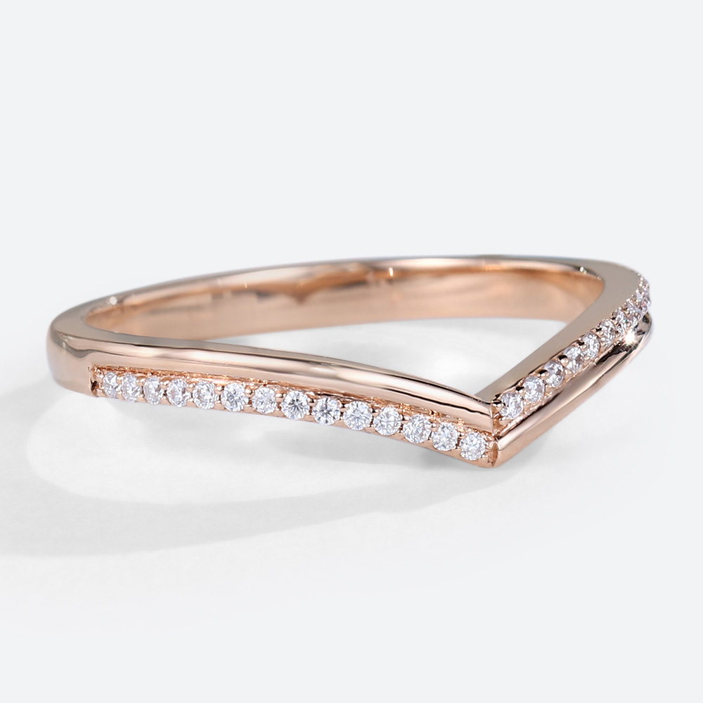 Round Cut Lab Grown Diamond Rings Chevron Rings Pave Wedding Band (2)