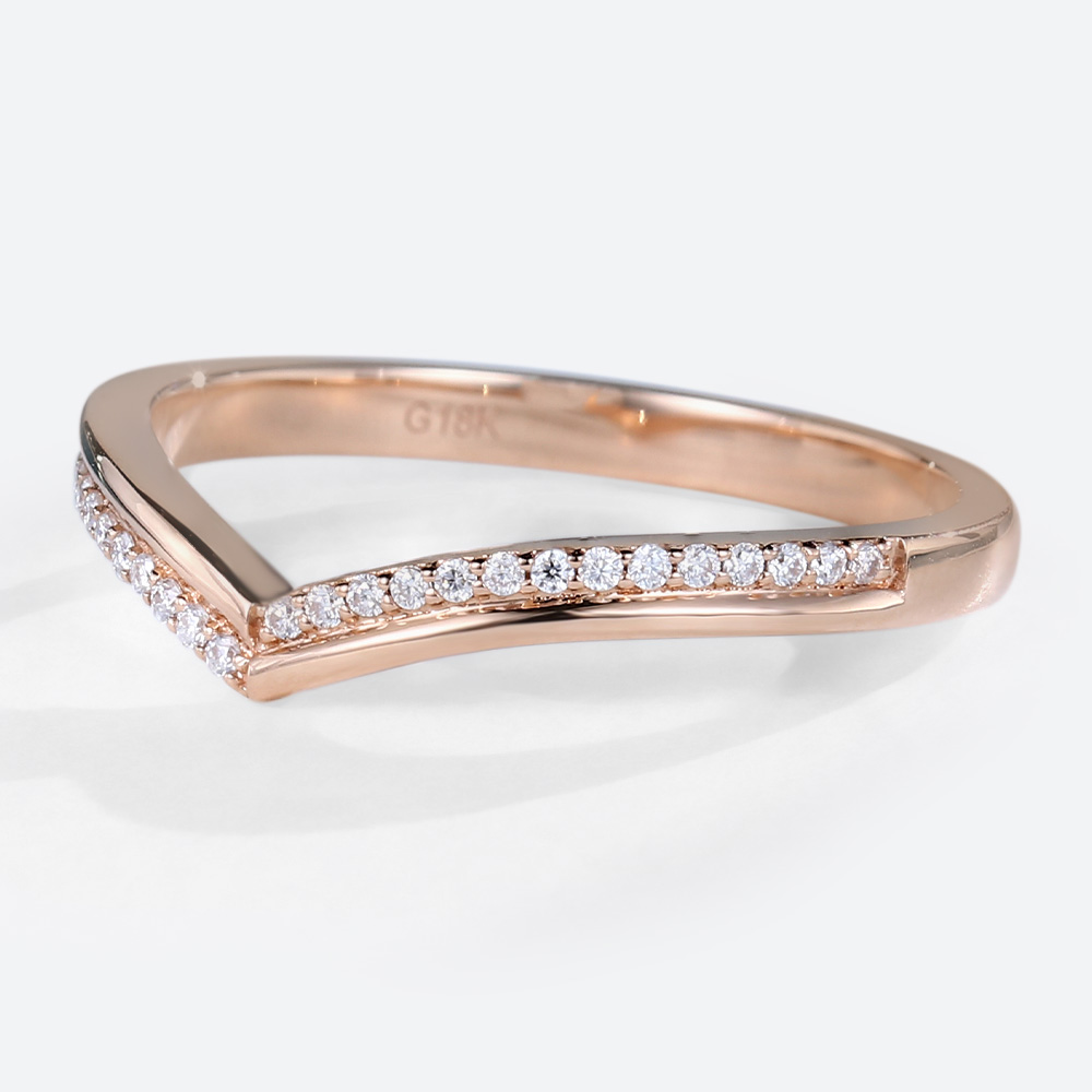 Round Cut Lab Grown Diamond Rings Chevron Rings Pave Wedding Band (5)