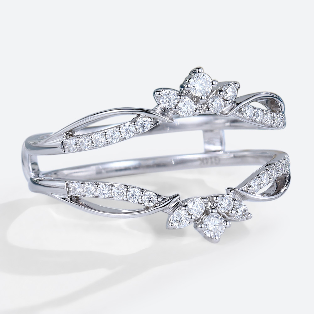 Ladies Gold Wedding Band 0.38ctw Round Cut Lab Grown Diamond Rings Enhancer Rings Double Wedding Band in White Gold