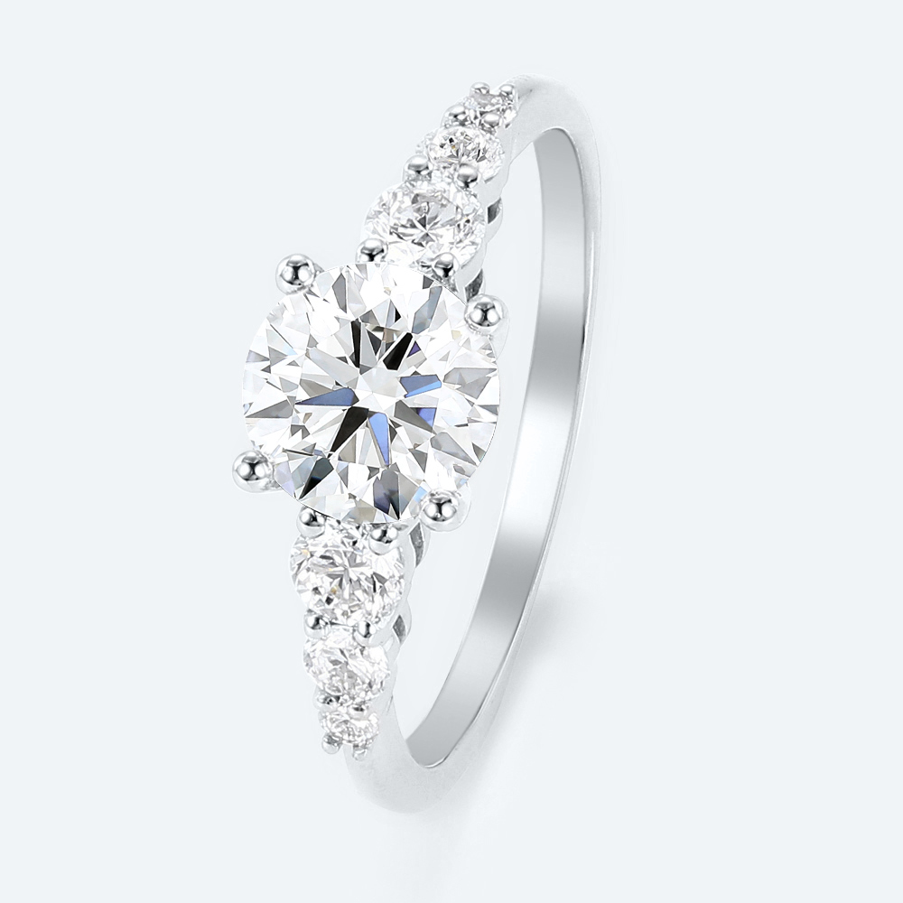 Round Cut Lab Grown Diamond Side Stone Graduated 4-Prong Engagement Promise Ring (3)