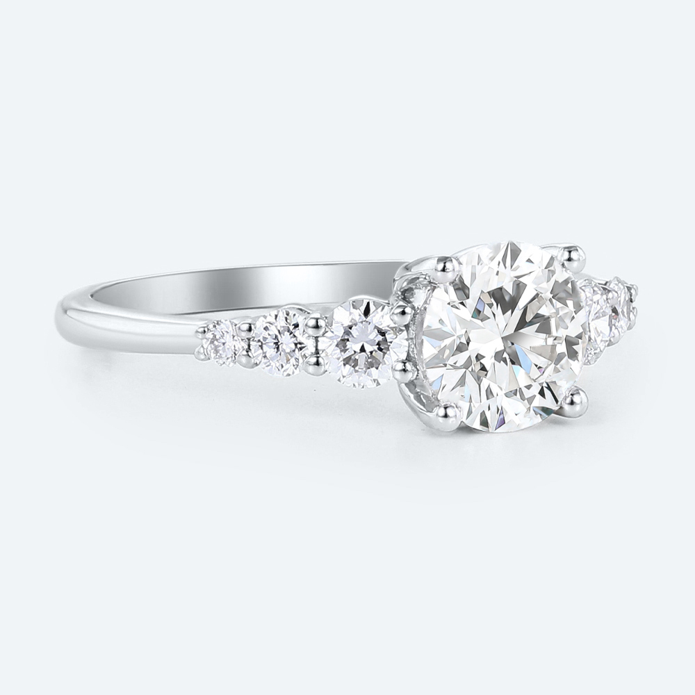 Round Cut Lab Grown Diamond Side Stone Graduated 4-Prong Engagement Promise Ring (4)