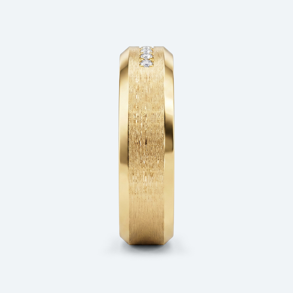 Brushed Gold Wedding Band Round Diamond Sleek Wide Bands