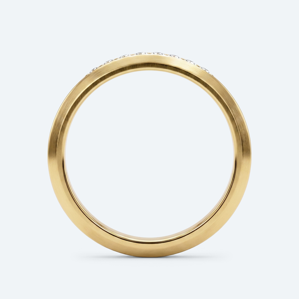 Brushed Gold Wedding Band Round Diamond Sleek Wide Bands