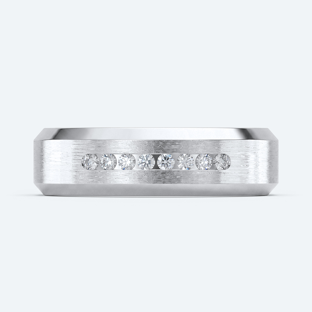 Brushed Gold Wedding Band Round Diamond Sleek Wide Bands