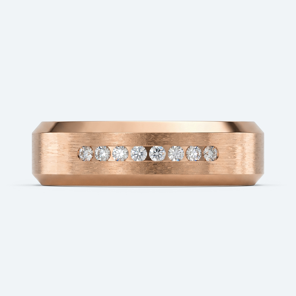 Brushed Gold Wedding Band Round Diamond Sleek Wide Bands