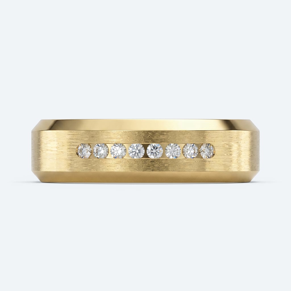 Brushed Gold Wedding Band Round Diamond Sleek Wide Bands