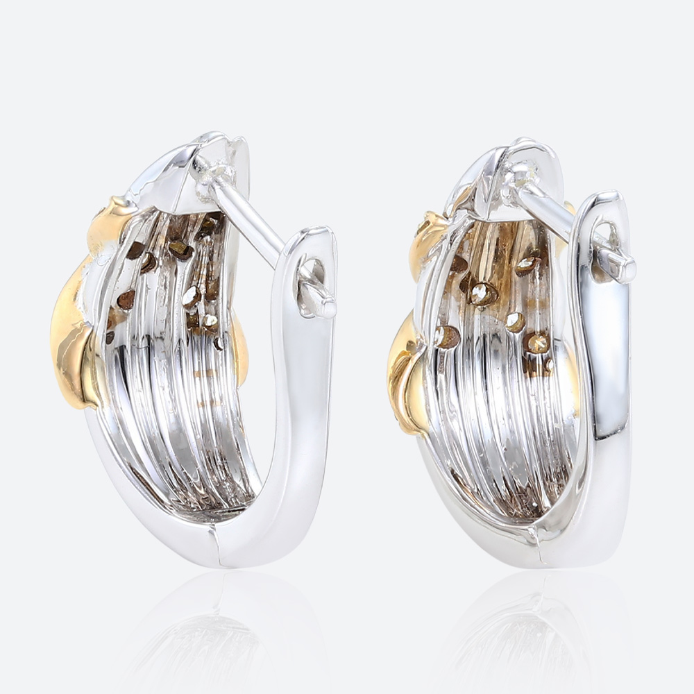 Round Lab Diamond Hoop Earrings Two-Tone Crisscross Earrings in White Gold