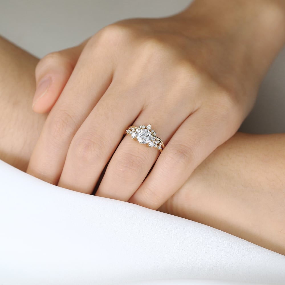 Round Cut Lab Diamond Engagement Rings Set Matching Curved Rings