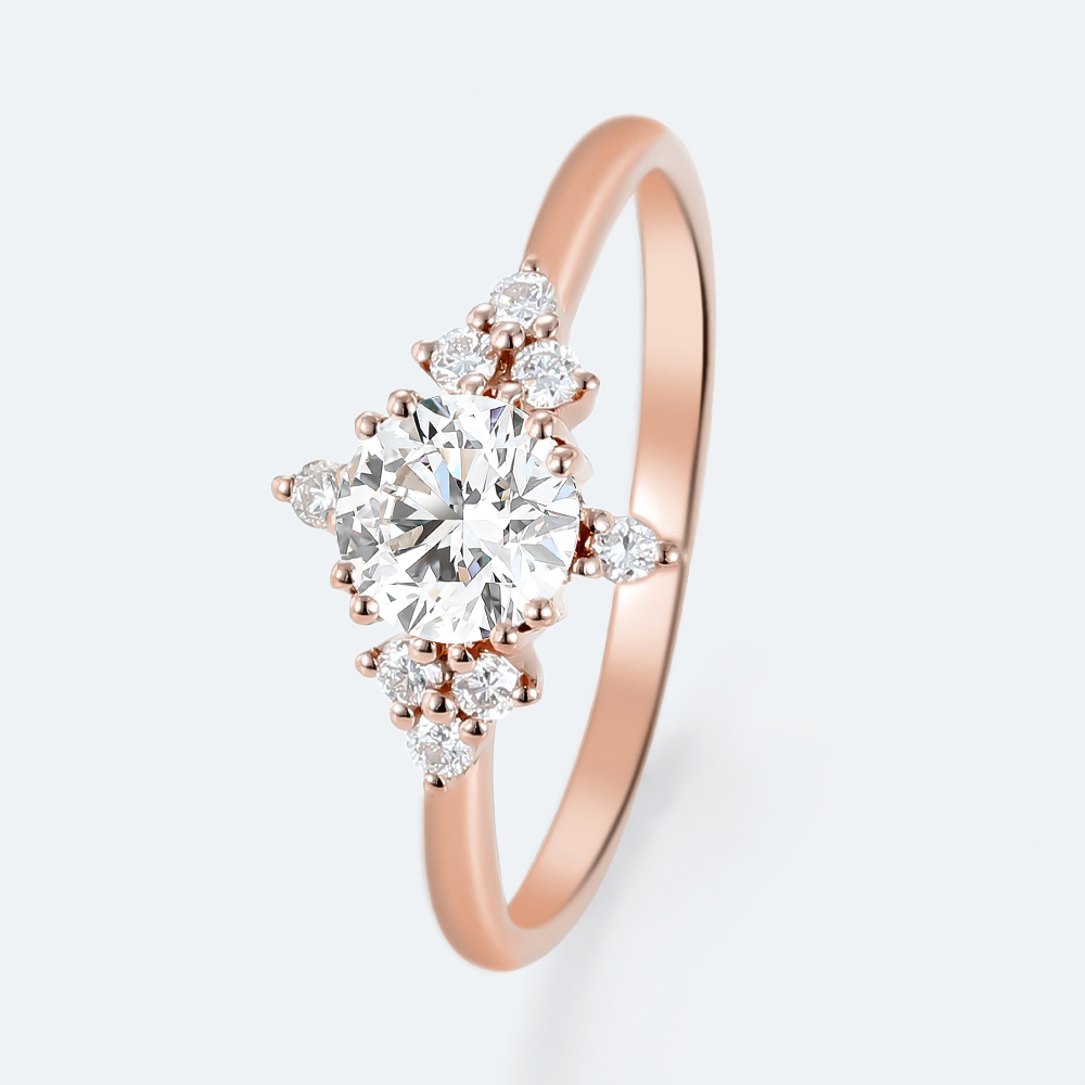 0.5ct Round Lab Diamond Engagement Rings​ Vintage Cluster Split Prong Promise Ring in Rose Gold