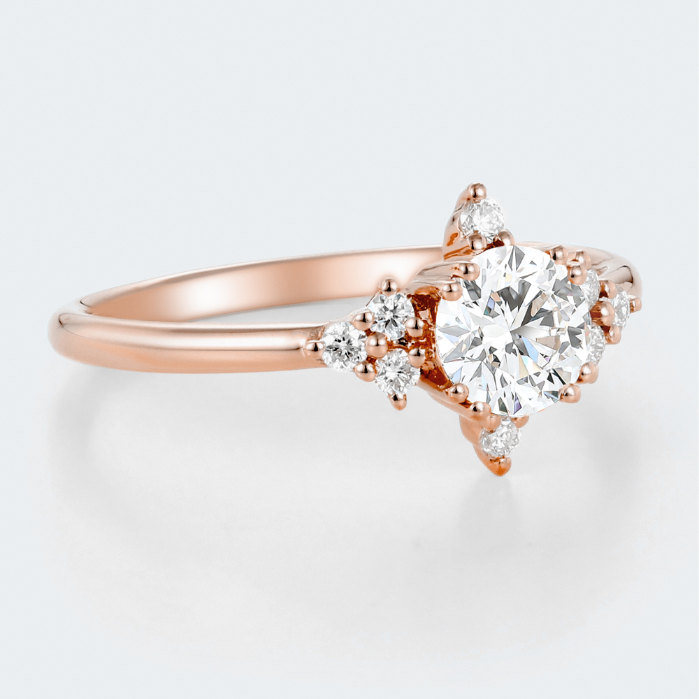0.5ct Round Lab Diamond Engagement Rings​ Vintage Cluster Split Prong Promise Ring in Rose Gold