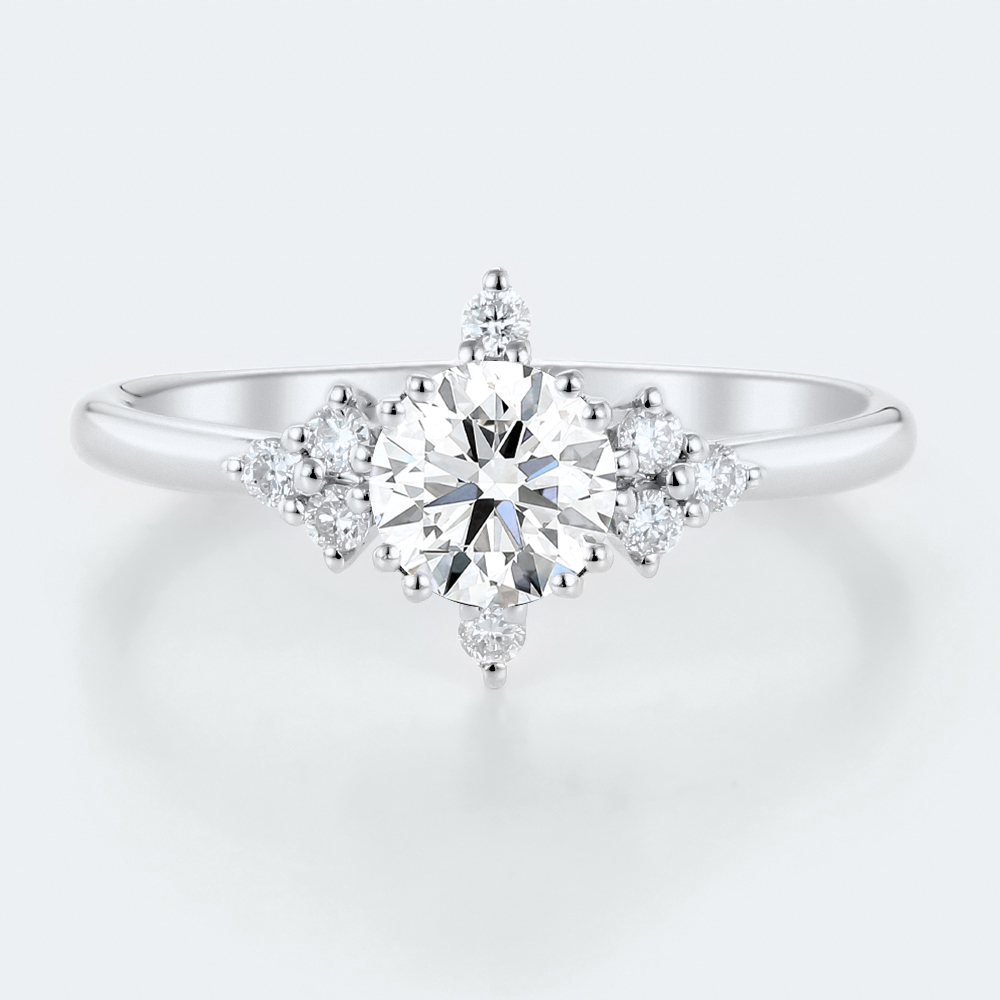 0.5ct Round Lab Diamond Engagement Rings​ Vintage Cluster Split Prong Promise Ring in White Gold