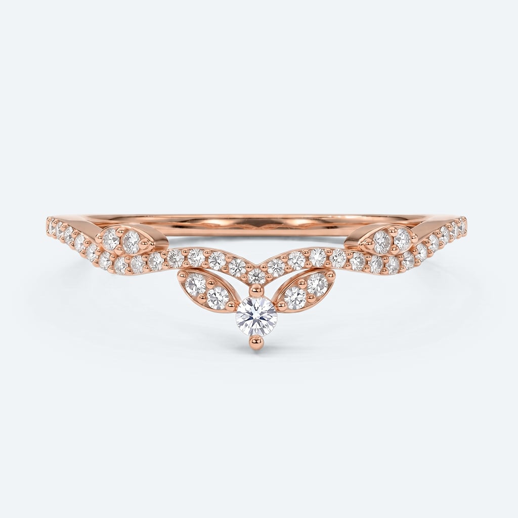 Lab Diamond Curved Wedding Ring Vintage Leaf Chevron Bridal Band