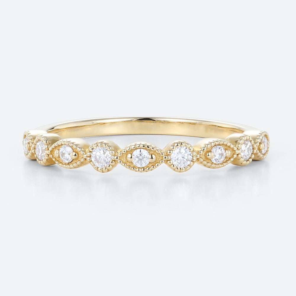Solid Gold Stacked Rings​ 0.18ct Vintage Women's Lab Diamond Rings in Yellow Gold