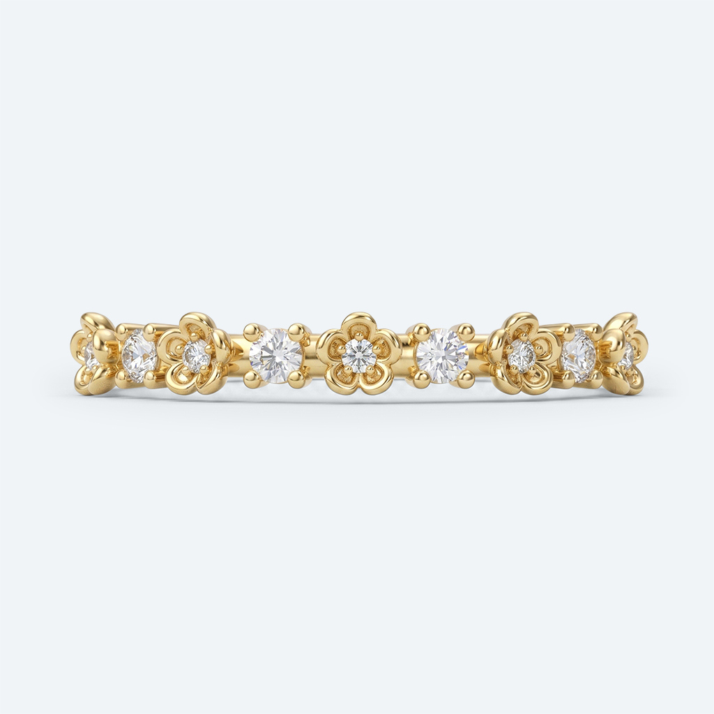 Floral Fantasy Stacking Ring Round Lab Diamond Wedding Band