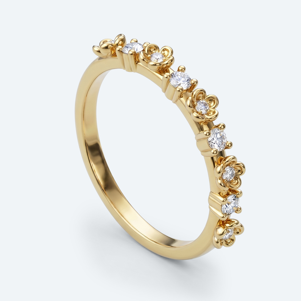 Floral Fantasy Stacking Ring Round Lab Diamond Wedding Band