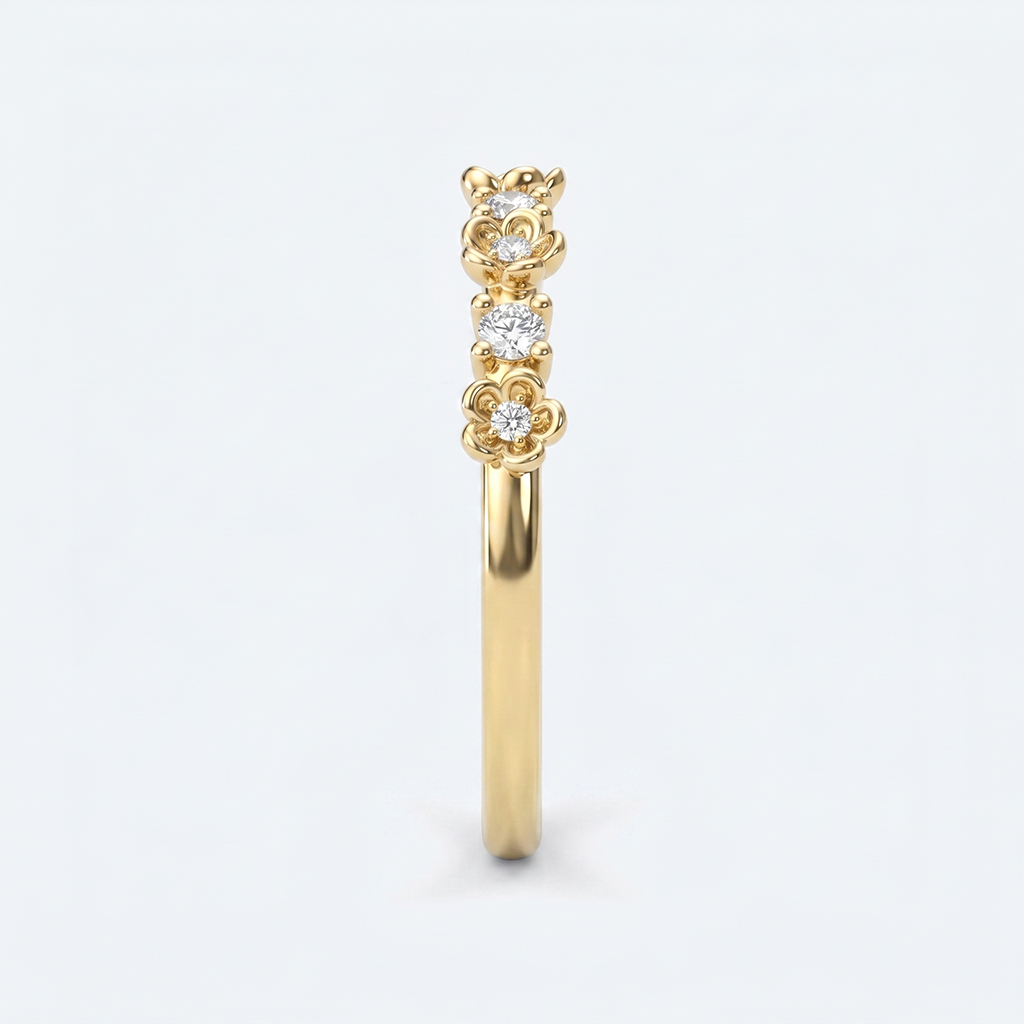 Floral Fantasy Stacking Ring Round Lab Diamond Wedding Band