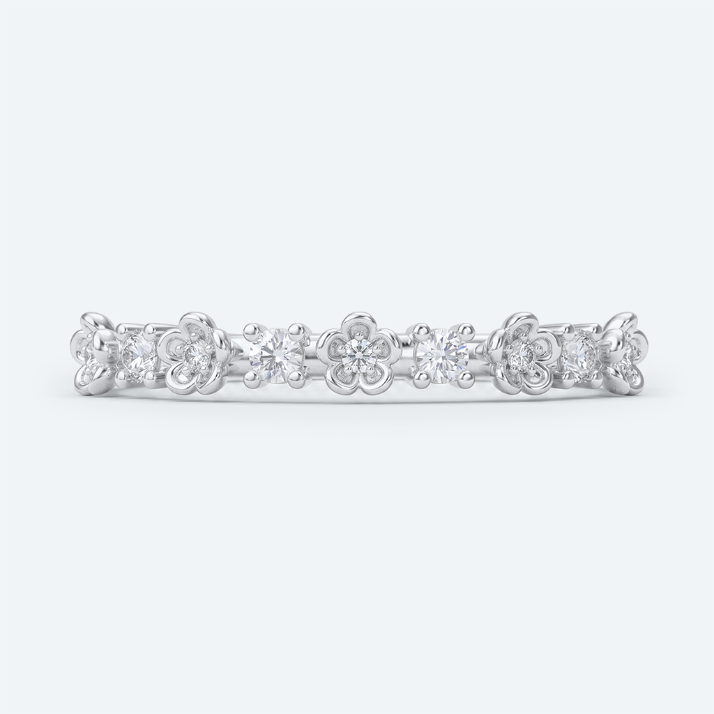 Floral Fantasy Stacking Ring Round Lab Diamond Wedding Band