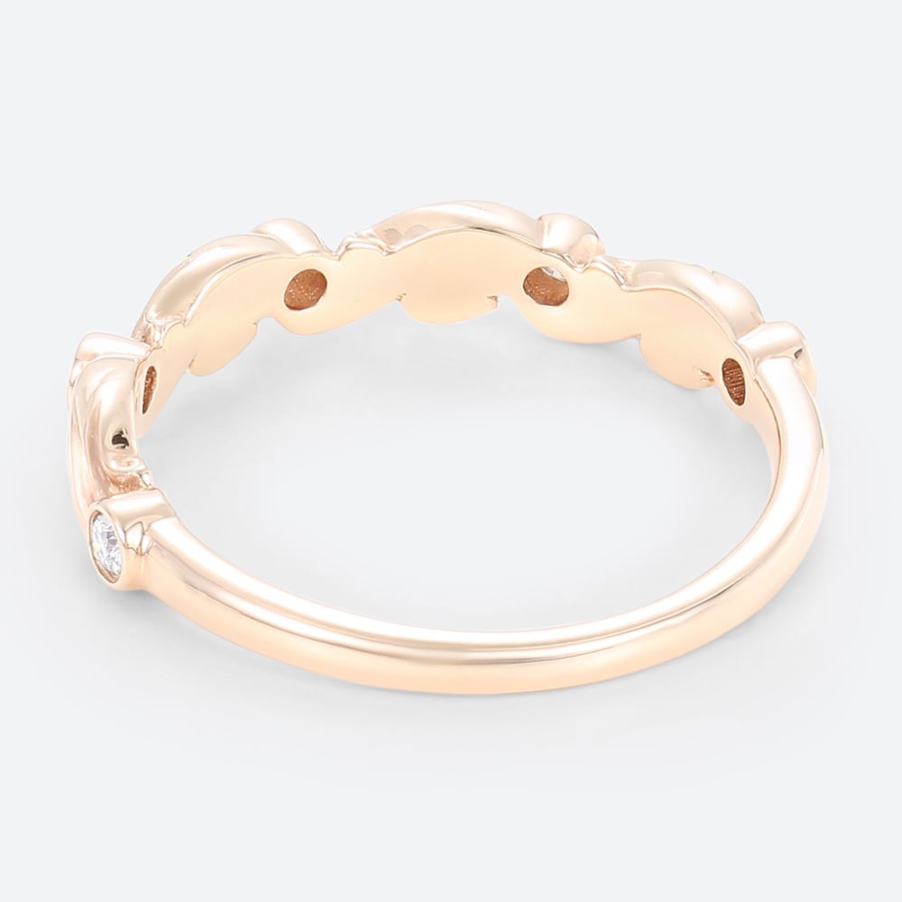 Art Deco Lab Diamond Ring Rose Gold Scroll Band Rings with Carved Design