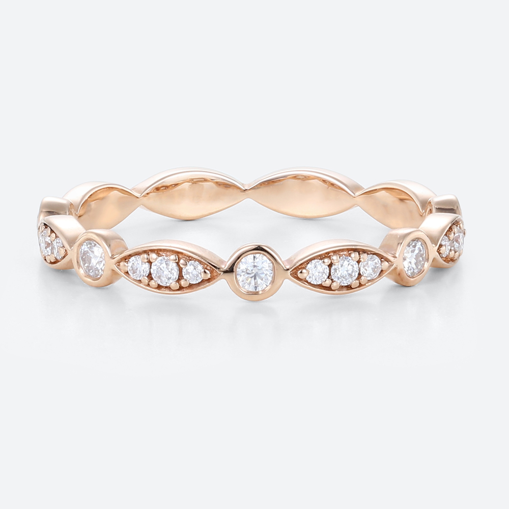 0.24ct Lab Diamond Rings​ Vintage Round Cut Stacking Wedding Band in Rose Gold