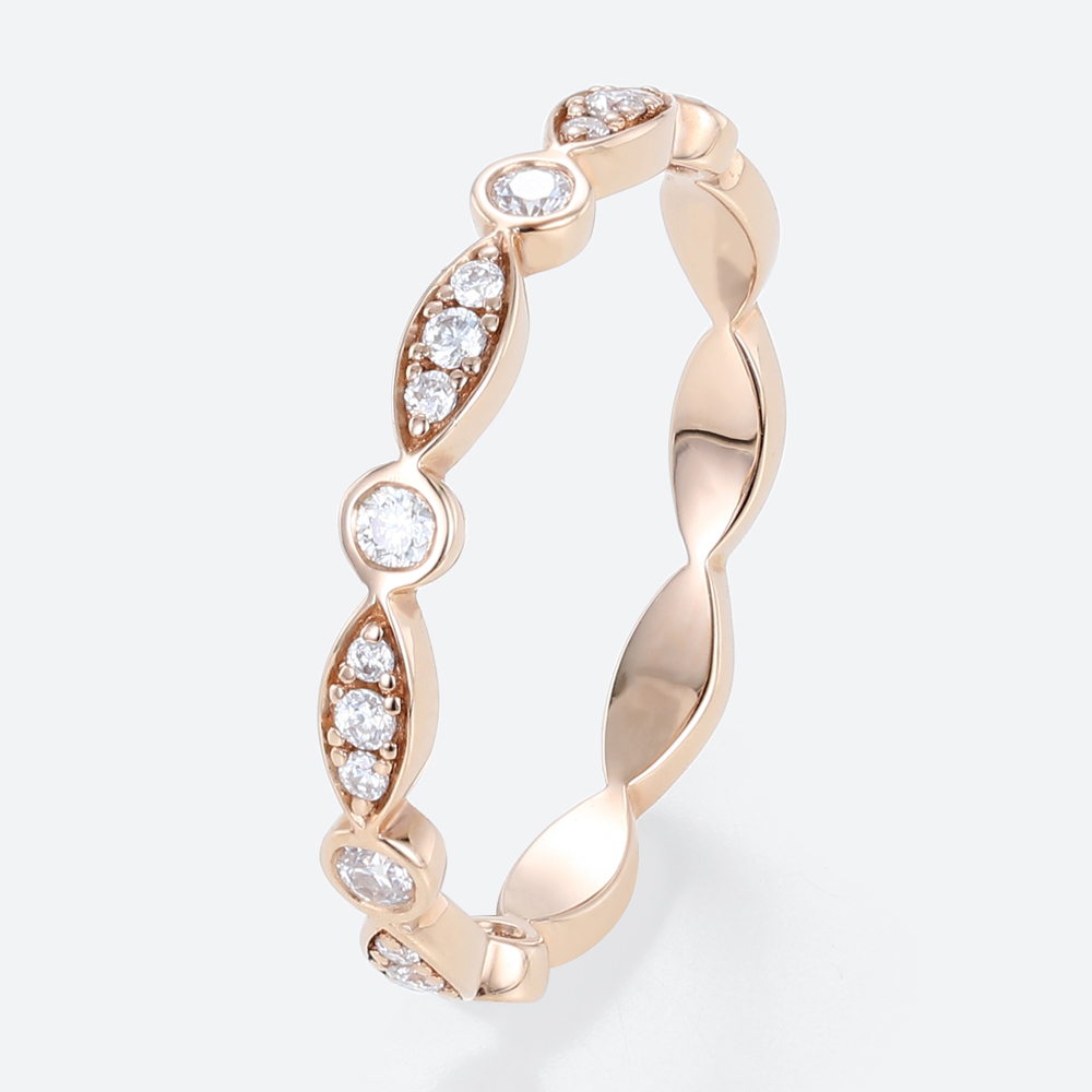 0.24ct Lab Diamond Rings​ Vintage Round Cut Stacking Wedding Band in Rose Gold